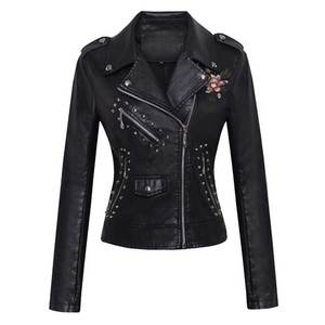 Women's Fashion Studded Perfectly Shaping Faux Leather <b>Biker</b> <b>Jacket</b> Dual Zipper High Street Leather <b>Jackets</b> - Product Image 1
