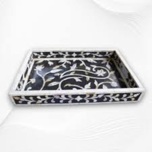 Handcrafted Moroccan Style Mother Of Pearl Inlay Serving Tray Luxury Geometric Cross Design Decorative Tray For Home Decor - Product Image 2