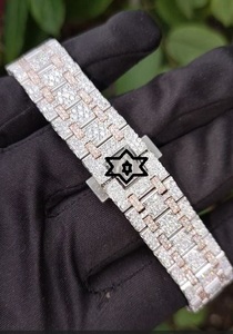 Montre automatique de luxe sportive en acier inoxydable avec bracelet entièrement serti de moissanite, trois montres hip-hop en moissanite - Product Image 5