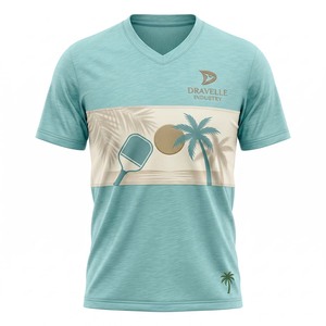 Maillot de pickleball respirant en coton slub délavé aqua avec motif coucher de soleil esthétique vacances - Product Image 2