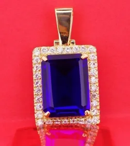 4.00 Ct Emerald Cut Simulated Blue Sapphire Halo Pendant 14K Yellow Gold Plated - Product Image 3