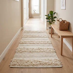 Geometric Pattern Area Rug Rectangle Scandinavian Style Handmade Flat Weave Cotton With Fringe Coridoor & Hallway Use - Product Image 4