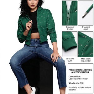 Sudadera corta con cremallera para mujer, de algodón y fibra de bambú, 270 GSM, forro polar, logotipo personalizado, ropa de marca privada - Product Image 3