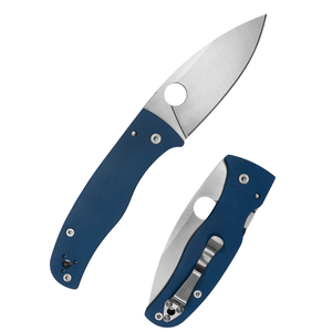 Couteaux pliants à manche bleu, finition satinée, acier inoxydable, lame large avec ouverture par pouce et clip de poche en métal pour l'extérieur - Product Image 2