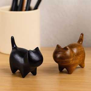 Sculpture de chat minimaliste en bois, décoration d'intérieur, art de table, artisanat, décoration en forme d'animal noir - Product Image 3