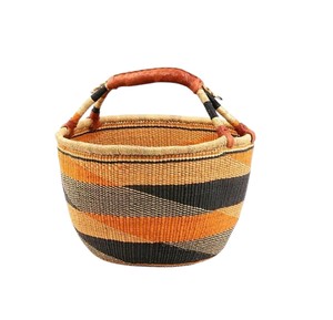 Panier à linge en jonc de mer tressé naturellement, noir, orange, beige, motif vague, fabriqué directement par le producteur - Product Image 1