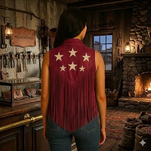 Boho Suede Fringe Leather <b>Jacket</b> Men Beaded <b>Star</b> Western Waistcoat Vintage Inspired Streetwear Fur Festival Concert Outfit - Product Image 2
