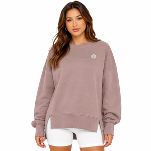 Women's Oversized Crewneck Sweatshirt 100% Cotton Side Slit <b>Drop</b> Shoulder Rib Cuffs Private Label Hoodies Factory Direct - Product Image 1