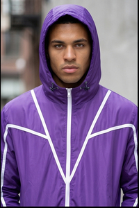 Conjunto de dos piezas corto para hombre: Sudadera con capucha y cremallera cortavientos y pantalones cortos con cordón de nailon y poliéster - Conjunto cortavientos impermeable para la lluvia - Product Image 3