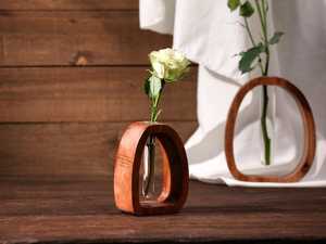 Walnut Wood Flower <b>Vase</b> Tabletop Hydroponic Creative <b>Small</b> Flower <b>Vase</b> Wholesale Creative Glass Tube Walnut Wood Simple Desktop - Product Image 5