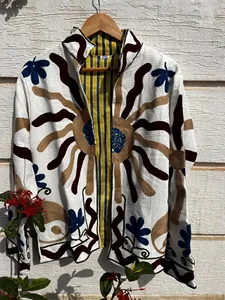 Chaqueta Bohemia de Algodón con Bordado Floral Suzani, Cuello Camisero, Manga Larga, Diseño de Sol, Ropa de Abrigo para Primavera - Product Image 5