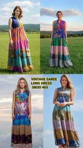 Robe longue d'été en soie tissée respirante pour femme, style bohème vintage, patchwork, sans manches, col en V, à volants, coupe trapèze SK00465 - Product Image 5