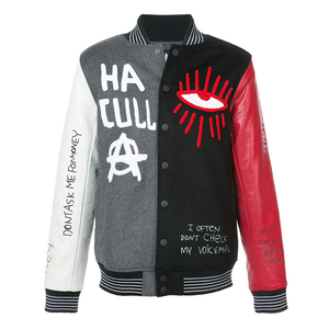 University Letterman Varsity Jacket Vestes en laine noire Manches en cuir véritable Blouson bombardier blanc Veste en coton polyester pour hommes - Product Image 1