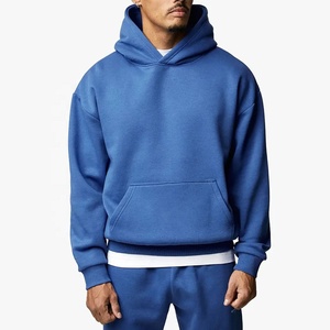 High Quality Custom Logo No String Blank Winter Solid Tracksuit for Men Street Wear <b>Drop</b> Shoulder Pullover Plain Men's - Product Image 4