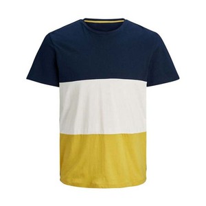 <b>Men's</b> <b>Short</b> <b>Sleeve</b> O Neck Color Blocked T-<b>Shirt</b> Regular Fit Knitted Casual Style Navy <b>White</b> Yellow Contrast Color T <b>Shirts</b> - Product Image 1