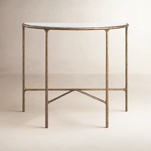 Mesa auxiliar estrecha contemporánea con patas de estilo rama delgada, soporte de exhibición para sala de estar, blanco y dorado - Product Image 1