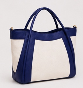 Sac fourre-tout Gravs Premium en toile marine et cuir pour femme – Grand sac à bandoulière élégant, de luxe, décontracté, pour le travail, OEM ODM, avec fermeture éclair, en polyester - Product Image 2