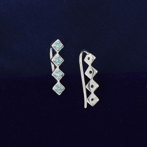 Pendientes de Aro Geométricos de Plata de Ley 925 con Circonita Azul de Corte Redondo y Engaste de Garra, Joyería Fina Minimalista para Mujer - Product Image 3