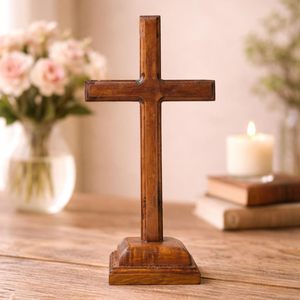 Modern Eco-Friendly Cut Design Wooden Christian Cross Square Base Decorative Tabletop Home Church Office Prayer Room <b>Gifting</b> - Product Image 4