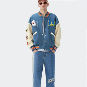 Veste universitaire pour homme, imprimé lettres, style baseball, coupe slim décontractée, boutonnée, type Letterman - Product Image 6