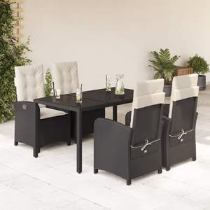 Juego de 4 Mesas de Comedor de Ratán Sintético Negro para Patio, Tamaño Mediano, para Jardín - Product Image 1