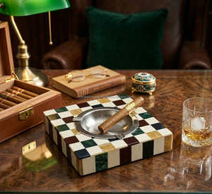Handcrafted Eco-Friendly Resin Inlay & Metal Classic Design Cigar Ashtray Premium Square Smoking Accessory Office and Home Decor - Product Image 3