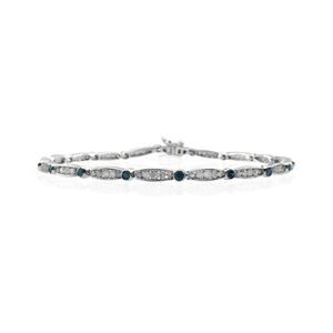 1.76 Cttw Round Cut Natural White Blue Diamond Tennis <b>Bracelet</b> 925 Sterling <b>Silver</b> Bezel Set Diamond <b>Bracelet</b> 7.25 In for Women - Product Image 1