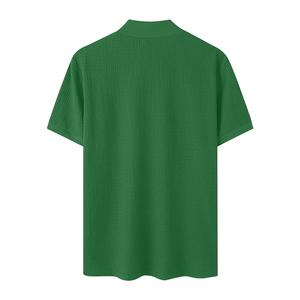 เสื้อยืดแขนสั้นคอปกถักสำหรับผู้ชาย ทรงโอเวอร์ไซส์ สีพื้น คอกลม คอสูง สวมใส่สบาย ทรงปกติ - Product Image 4