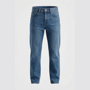 Jean en denim coupe droite taille haute pour homme, coupe régulière, en coton tissé délavé, avec fermetures éclair, style décontracté printemps - Product Image 1
