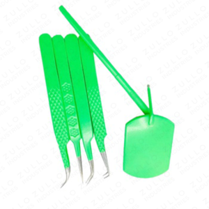 High Quality Green Coated Stainless Steel Eyelash Extension Tweezers Volume Tip with Mirror Wholesale <b>Lash</b> Tool <b>Kit</b> - Product Image 2
