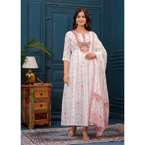 ชุดราตรี Anarkali ปักลายสำหรับผู้หญิงชุดราตรียาวแบบเต็มตัวชุดราตรียาวงานปักลายแบบดั้งเดิม Dupatta - Product Image 1