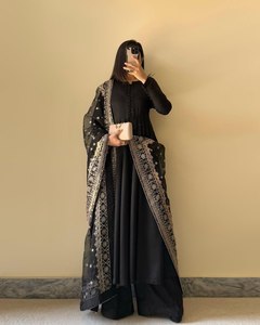 Ensemble de robe en mousseline de soie éthérée pour femmes Costume Kurta Salwar évasé de créateur avec bordure en dentelle Dupatta Mode de fête pakistanaise de l'Inde - Product Image 6