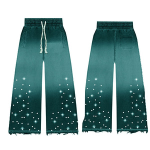 Pantalones Anchos Personalizados para Hombre, Cintura Elástica con Cordón, Estampado Moderno con Degradado de Color, Transpirables, Ligeros, de Algodón - Product Image 1