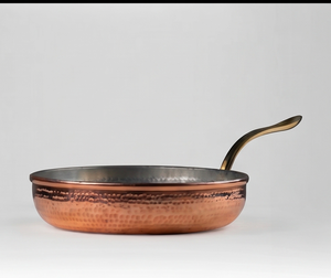 Handmade Heavy Copper Frying <b>Pan</b> With Stainless Steel Lining And Brass <b>Handle</b> Vintage Style For Gas Use And Induction Stoves - Product Image 1