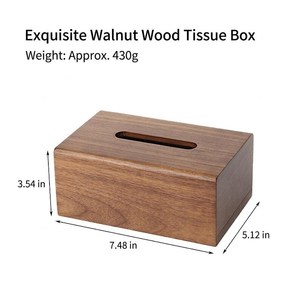 Boîte à mouchoirs artisanale en bois d'acacia foncé naturel, support de mouchoirs massif de style japonais à tenons et mortaises, fait main - Product Image 2