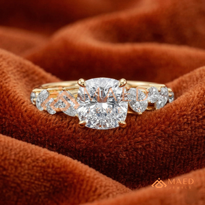 Yellow Gold <b>Cushion</b>-Cut Solitaire – Luxury Pear & <b>Round</b> Accent Band The "Solaris" <b>Cushion</b> Ring – Yellow Gold Finish with Radian - Product Image 1