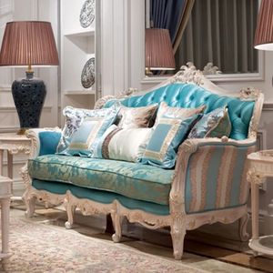 Juego de Sofás Seccionales de Madera Maciza Azul Clásico de Lujo, Ecológico, Muebles Elegantes para Sala de Estar, para Uso en Hoteles, Diseño Europeo - Product Image 2