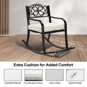 Metal Outdoor Rocking Chair with Cushion Weatherproof Patio Bench <b>Footrest</b> for Pa - Product Image 3