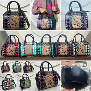 Bolso de mano pequeño Speedy de diseño occidental, hecho a mano con cuero vacuno, patrón a cuadros, bolso de lona, bolso bandolera para mujer - Product Image 3