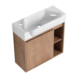 Mobile Bagno Sospeso da 24 Pollici con Lavabo in Ceramica Bianca e Ante con Chiusura Ammortizzata, Imballaggio KD - Product Image 1