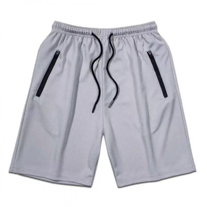 Shorts de plage gris pour homme, tissés, avec cordon de serrage à la taille, poches latérales, respirants, motif géométrique, 100% polyester, séchage rapide - Product Image 1