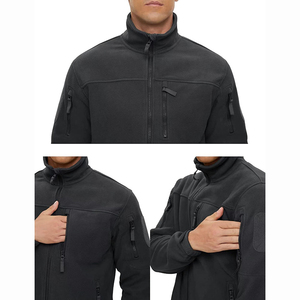 Men Fleece Jacket Stand Collar Full <b>Zip</b> Windproof Workwear Style Solid Color Regular Sleeve Slim Fit Polyester Outerwear - Product Image 6
