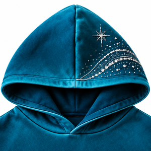 Sweat-shirt à capuche personnalisé avec strass, unisexe, vert sarcelle, en molleton bouclette, imprimé pailleté, décontracté, coupe oversize, style gothique, polyester/coton, haute qualité - Product Image 3