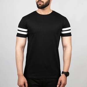 Camiseta Casual de Manga Corta para Hombre, Cuello Redondo, Color Negro Sólido, Corte Regular, 100% Algodón, Transpirable, de Secado Rápido, con Ribete en Contraste - Product Image 1