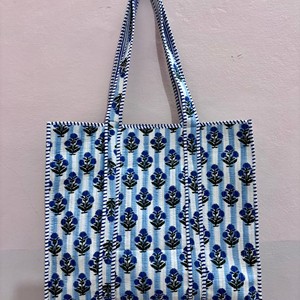 Cotton <b>Hand</b> Block Printed Quilted Tote <b>Bags</b> Traditional Indian Tote <b>Bags</b> Handcrafted Tote <b>Bags</b> with <b>Hand</b> Block Prints Tote <b>Bag</b> - Product Image 5