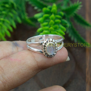 Bague en Pierre de Lune Arc-en-ciel Naturelle, Argent Sterling 925, Bague Bohème Faite à la Main avec Cabochon Ovale à Branches Divisées, pour Femme et Unisexe - Product Image 5