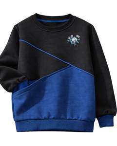 Sudadera Personalizada para Mujer en Bloques de Color Negro y Azul Rey, Sudadera Casual de Invierno con Cuello Redondo y Forro Polar Suave, con Detalle de Bordado - Product Image 1