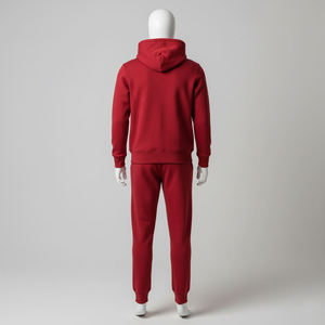 mens red tracksuit full zip <b>hooded</b> <b>jacket</b> and cuffed jogger pants set casual <b>fleece</b> activewear winter two piece gym sports - Product Image 2