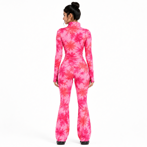 Custom Women Tie Dye Yoga Set Full Zip Long <b>Sleeve</b> <b>Crop</b> <b>Top</b> Stand Collar Jacket High Waist Flare Leggings Winter Activewear Suit - Product Image 2