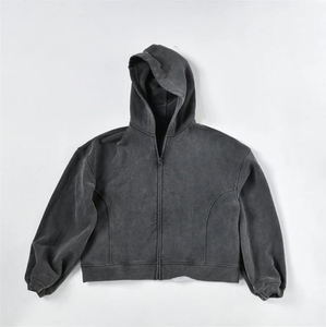 Sudadera con capucha y cremallera completa para hombre, con logotipo personalizado OEM, de algodón grueso y felpa, efecto desgastado por el sol, fabricante de sudaderas al por mayor. - Product Image 5
